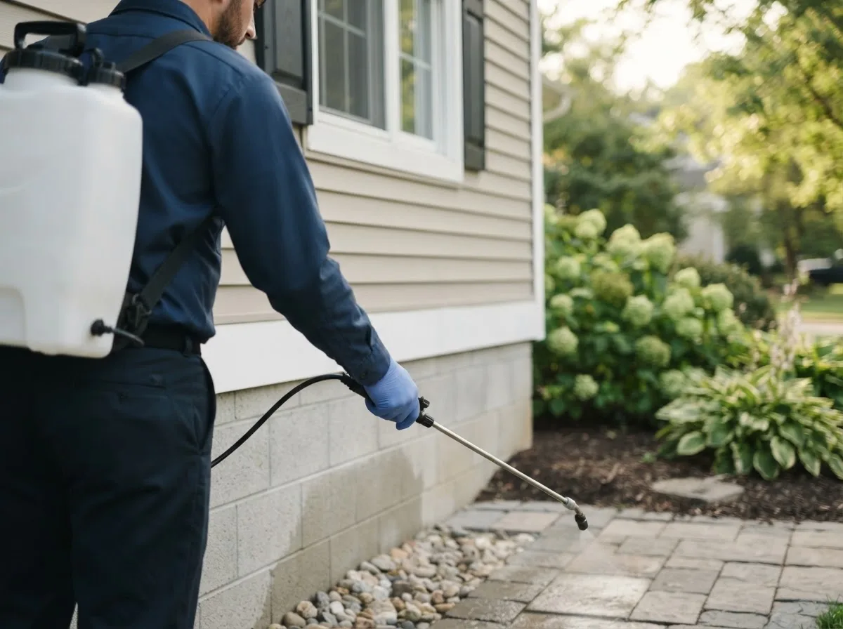 Pest control technician inspecting a home in Merrimack, NH